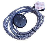 LEDSone Modern 4M Round Black and White Fabric Cable with 3 Pin Plug Foot Press Switch Lamp Holder for Pendant Light Desk Lamp Ceiling Lamp Side Table Lamp Power Cord Fitting