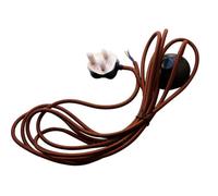 LEDSone Modern 4M Round Brown Fabric Cable With 3 Pin Plug Foot Press Switch Lamp Holder for Pendant Light Desk Lamp Ceiling Lamp Side Table Lamp Power Cord Fitting