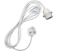 LEDSone Modern 4M Round Fabric Cable with 3 Pin Plug Foot Press Switch and Lamp Holder for Pendant Light Desk Lamp Ceiling Lamp Side Table Lamp Power Cord Fitting (White)