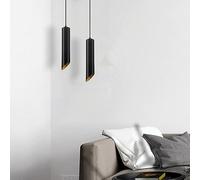 LEDSone Modern Black 30cm Slim Cylinder Pendant Lights 2 Pack, GU10 Fitting, Adjustable 95cm Drop Hanging Ceiling Light for Kitchen Island Dining Room Bedroom (Bulb Not Included)