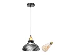 LEDSone Modern Brushed Silver Metal Ceiling Pendant Fitting - 29cm Curvy Dome Shaped Easy Fit Light Shade for Bedroom, Hallway, Office, Café, Industrial Flush Mount Ceiling Lighting