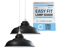 LEDSone Modern Ceiling Industrial Light Shade 2 Pack Metal 32cm Large Curvy Easy Fit Black Inner White Shade Pendant Light Fitting with Free Reducer Plate for Living Room Kitchen Bedroom Hallway