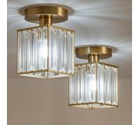 LEDSone 2 Pack Crystal Chandeliers Ceiling Light Modern Ceiling Lighting Fixtures Semi Flush Mount Gold Ceiling Light for Bedroom Kitchen Dining Room Hallway Bathroom Gold