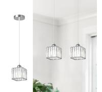LEDSone Modern Crystal Chandeliers Pendant Light 13X14 cm Glass Shade Ceiling Lamp with 95 cm Adjustable Cable Lighting Fixture Ideal for Dinning Room Bedroom Hallway Bar (Chrome(with Bulb))