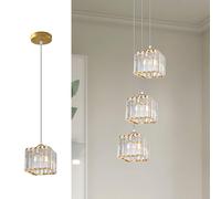 LEDSone Modern Crystal Chandeliers Pendant Light 13X14 cm Glass Shade Ceiling Lamp with 95 cm Adjustable Cable Lighting Fixture Ideal for Dinning Room Bedroom Hallway Bar (Gold(Without Bulb))