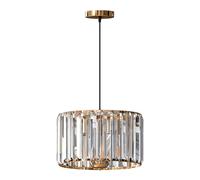 LEDSONE Modern Crystal Glass Shade Mini Chandelier Pendant Light, Drum Shape E27 Ceiling Hanging Light for Kitchen, Dining Room, Living Room, Bedroom, Restaurant Lighting (Gold with Bulb - 20cm)