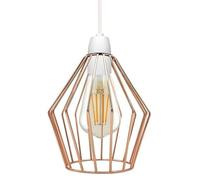 LEDSone Modern Diamond Metal Wire Cage Pendant Ceiling Light Shade, Easy Fit Geometric Hanging Lampshade for Living Room, Hallway, Bedroom, Kitchen, Dining Room, Rose Gold