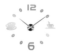 Ledsone Modern Diy Frameless Coffee Cup Pattern Diy Large Wall Clock Big Watch Decal Number Clock Silver