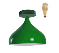 LEDSone Modern Flush Mount Ceiling Light Fitting, Island Farmhouse Industrial E27 Retro Pendant Light with Large Metal Light Lamp Shade for Kitchen, Bedroom (Green, with Bulb)
