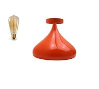 LEDSone Modern Flush Mount Ceiling Light Fitting, Island Farmhouse Industrial E27 Retro Pendant Light with Large Metal Light Lamp Shade for Kitchen, Bedroom (Orange, with Bulb)