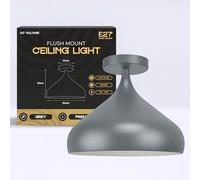 LEDSone Modern Flush Mount Ceiling Light Fitting, Island Farmhouse Industrial E27 Retro Pendant Light with Large Metal Light Lamp Shade for Kitchen, Bedroom (Grey, with Bulb)