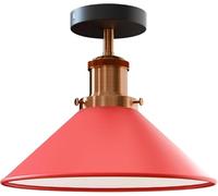 LEDSone Modern Flush Mount Metal Ceiling Lighting LED Lights, Semi Flush Light Fitting Pendant Light Lamp Chandelier Metal 22cm Cone Light Shade for Hall, Living Room. (Red Without Bulb)