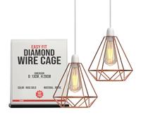 LEDSONE Modern Geometric Diamond Pendant Lampshade - Metal Wire Cage, Black, 14.5x20cm, Ideal for Living Room, Kitchen, Restaurant, Office (Rose Gold 2 Pack)