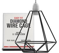 LEDSONE Modern Geometric Diamond Pendant Lampshade - Metal Wire Cage, Black, 14.5x20cm, Ideal for Living Room, Kitchen, Restaurant, Office