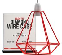 LEDSONE Modern Geometric Diamond Pendant Lampshade - Metal Wire Cage, Black, 14.5x20cm, Ideal for Living Room, Kitchen, Restaurant, Office (Red)