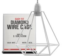 LEDSONE Modern Geometric Diamond Pendant Lampshade - Metal Wire Cage, Black, 14.5x20cm, Ideal for Living Room, Kitchen, Restaurant, Office (White)