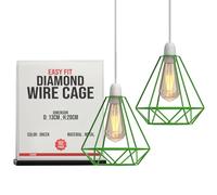 LEDSONE Modern Geometric Diamond Pendant Lampshade - Metal Wire Cage, Black, 14.5x20cm, Ideal for Living Room, Kitchen, Restaurant, Office (Green 2 Pack)