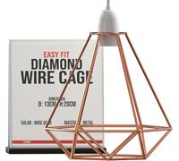 LEDSONE Modern Geometric Diamond Pendant Lampshade - Metal Wire Cage, Black, 14.5x20cm, Ideal for Living Room, Kitchen, Restaurant, Office (Rose Gold)