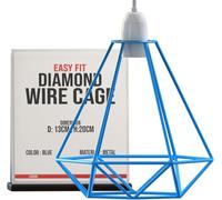 LEDSONE Modern Geometric Diamond Pendant Lampshade - Metal Wire Cage, Blue, 14.5x20cm, Ideal for Living Room, Kitchen, Restaurant, Office