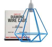 LEDSONE Modern Geometric Diamond Pendant Lampshade - Metal Wire Cage, Blue, 14.5x20cm, Ideal for Living Room, Kitchen, Restaurant, Office