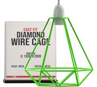 LEDSONE Modern Geometric Diamond Pendant Lampshade - Metal Wire Cage, Green, 14.5x20cm, Ideal for Living Room, Kitchen, Restaurant, Office