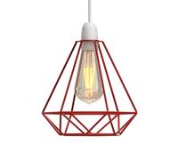 LEDSONE Modern Geometric Diamond Pendant Lampshade - Metal Wire Cage, Red, 14.5x20cm, Ideal for Living Room, Kitchen, Restaurant, Office