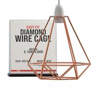LEDSONE Modern Geometric Diamond Pendant Lampshade - Metal Wire Cage, Rose Gold, 14.5x20cm, Ideal for Living Room, Kitchen, Restaurant, Office