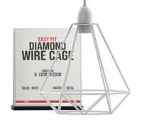 LEDSONE Modern Geometric Diamond Pendant Lampshade - Metal Wire Cage, White, 14.5x20cm, Ideal for Living Room, Kitchen, Restaurant, Office