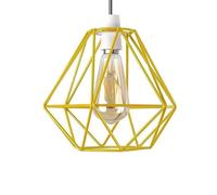 LEDSONE Modern Geometric Diamond Pendant Lampshade - Metal Wire Cage, Yellow, 14.5x20cm, Ideal for Living Room, Kitchen, Restaurant, Office