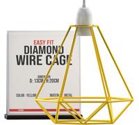LEDSONE Modern Geometric Diamond Pendant Lampshade - Metal Wire Cage, Yellow, 14.5x20cm, Ideal for Living Room, Kitchen, Restaurant, Office