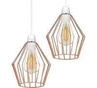 LEDSone Modern Geometric Easy Fit Diamond Indoor Pendant Ceiling Light Lampshade Metal Wire Cage Lampshade for Living Room, Hallways (Rose Gold 2 Pack)