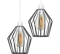 LEDSone Modern Geometric Easy Fit Diamond Indoor Pendant Ceiling Light Lampshade Metal Wire Cage Lampshade for Living Room, Hallways (Black 2 Pack)