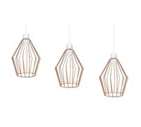 LEDSone Modern Geometric Easy Fit Diamond Indoor Pendant Ceiling Light Lampshade Metal Wire Cage Lampshade for Living Room, Hallways (Rose Gold 3 Pack)
