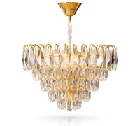 LEDSone Modern Gold Crystal Chandelier 40cm Flush Mount Ceiling Light K9 Glass E14 for Living Room Bedroom Hallway