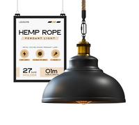 LEDSone Modern Hanging Black Pendant Light Fitting, Industrial Loft Ceiling | 1m Adjustable Rope Curvy Metal 29 cm Light Shade, E27 Base Pendant for Cafe, Restaurent, Living Room, Kithcen Island