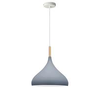 LEDSone Modern Hanging Pendant Light Fitting, Industrial Loft Ceiling Adjustable Lamp Retro Metal Large Light Shade, E27 Base 1m Pendant with Wood Part, Living Room, Kithcen Island, Bedroom (Grey)