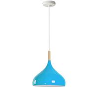 LEDSone Modern Hanging Pendant Light Fitting, Industrial Loft Ceiling Adjustable Lamp Retro Metal Large Light Shade, E27 Base 1m Pendant with Wood Part, Living Room, Kithcen Island, Bedroom (Blue)