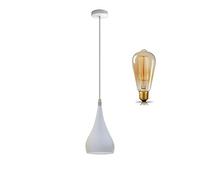 LEDSone Modern Hanging Pendant Light Fitting, Industrial Loft Ceiling Adjustable Lamp Teardrop Metal 16cm Light Shade, E27 Base Pendant for Cafe, Restaurent, Living Room, Kithcen Island (White+Bulb)