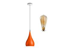 LEDSone Modern Hanging Pendant Light Fitting, Industrial Loft Ceiling Adjustable Lamp Teardrop Metal 16cm Light Shade, E27 Base Pendant for Cafe, Restaurent, Living Room, Kithcen Island (Orange+Bulb)