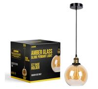 LEDSone Modern Industrial Amber Glass Globe Ceiling-Pendant Light Indoor Hanging Light for Basement Bedroom Conservatory Dining Room Kitchen (Without Bulb)