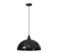 LEDSone Modern Industrial Pendant Ceiling Light Fixture Shiny Black 40cm Dome Lampshade 95cm Adjustable Hanging Lamp for Kitchen Dining Room Café or Restaurant
