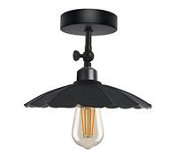 LEDSone Modern Industrial Retro Metal Semi-flush mount ceiling pendant with E27 holder lampshade lighting for home bedroom kitchen living room black color flower shape metal shade (style 1, with bulb)
