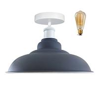LEDSone Modern Industrial Style Ceiling Light Fittings Metal Flush Mount Bowl Shape Shade Indoor Lighting for Bed Room, Kitchen, Living Room, Grey