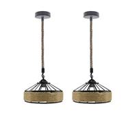 LEDSone Modern Metal and Rope Lampshade - 30 cm 2 Pack Round E27 Ceiling Pendant Light Fitting 1m Adjustable Cable for Home Décor, Dining Room, Bedroom, Living Room, and Cafe Fixture