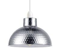 LEDSone Modern Pendant Lampshade 26 cm Metal Hammered Square Texture Hanging Ceiling Light Shade with Reducer Plate Chandelier E27 Decorative for Kitchen Bedroom Bar Restaurant (Chrome)