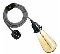 LEDSone Modern Plug In Pendant Lamp Light With 4M Fabric Flex Cable Set E27 Bulb Holder LED Bulb Easy Fit For Bedrooms Living Room Dining Areas Offices Cafés Bars