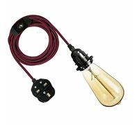 LEDSone Modern Plug In Pendant Lamp Light With 4M Fabric Flex Cable Set E27 Bulb Holder LED Bulb Easy Fit For Bedrooms Living Room Dining Areas Offices Cafés Bars