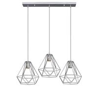 LEDSone Modern Retro 3 Head Ceiling Pendant Light Chrome Diamond Metal Cage Shades, E27 Adjustable Cluster Hanging Lamp with 50cm Ceiling Plate for Kitchen Dining Living Room
