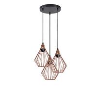 LEDSone Modern Retro 3 Way Ceiling Pendant Light Cluster Diamond Cage Light Fitting Rose Gold Lampshade Style Home E27 Lighting Kit (Diamond)