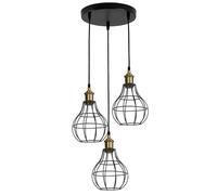 LEDSone Modern Retro 3 Way Ceiling Pendant Light Cluster Light Fitting Black Vase Cage Lampshade Style Home Yellow Brass E27 Lighting Kit - 1 Pack